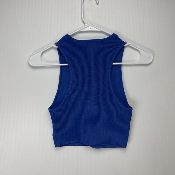 ARITZIA BABATON Sculpt Knit Racer Back Square Neck Sleeveless Blue Tank top Sz S - Picture 4 of 7